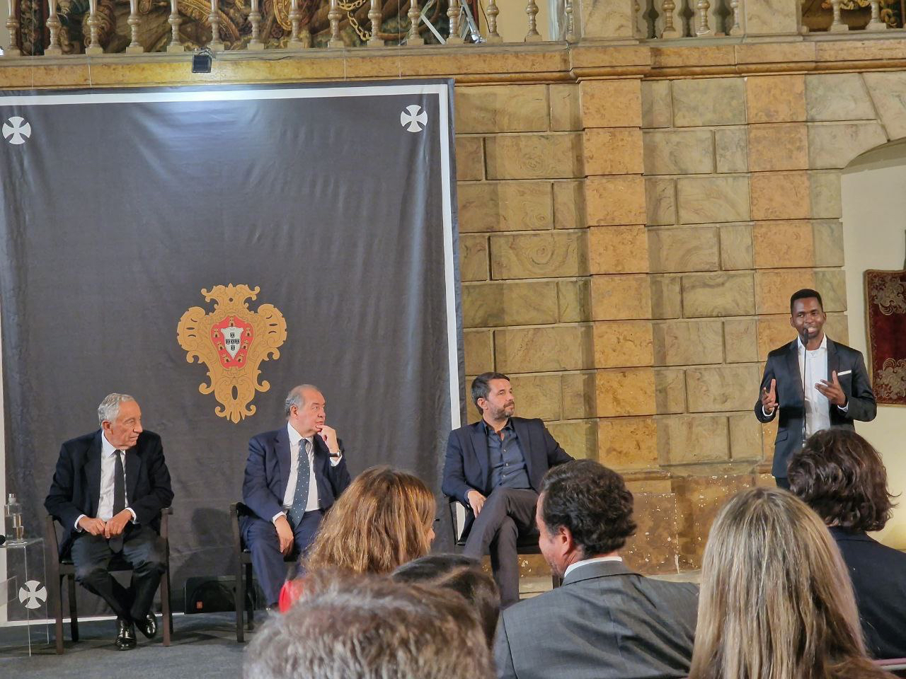 Dereck Mush on stage at the Road 2 Web Summit 2023 official reception hosted by the President of the Portuguese Republic